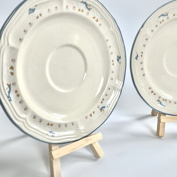 Vintage Brick Oven Stoneware Saucer Aunt Rhody Blue Goose Set Of 2 Plates 6.5" - Picture 2 of 9